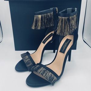 Donna Karan New York Fringed Satin ankle strap